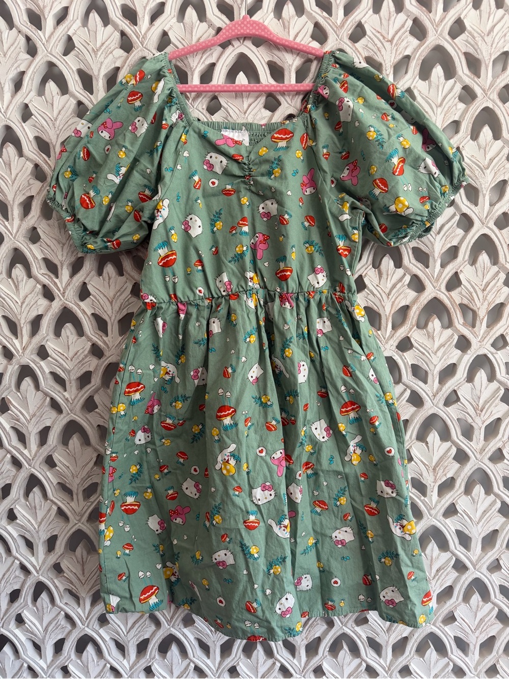 Hello Kitty & Friends Sanrio Green Puff Sleeve Dress Size L